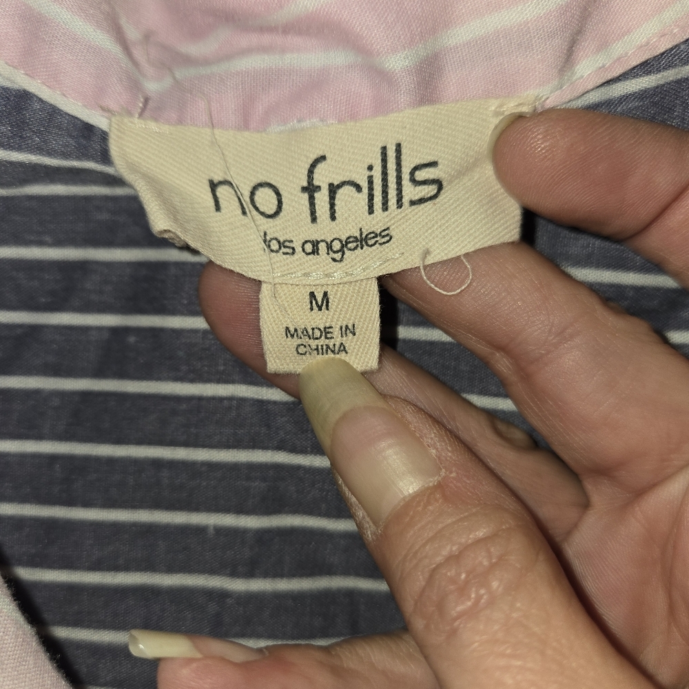 Women's No Frills Pink and Blue Stripe Cropped Tie Button-Up Shirt Size M - Picture 8 of 11